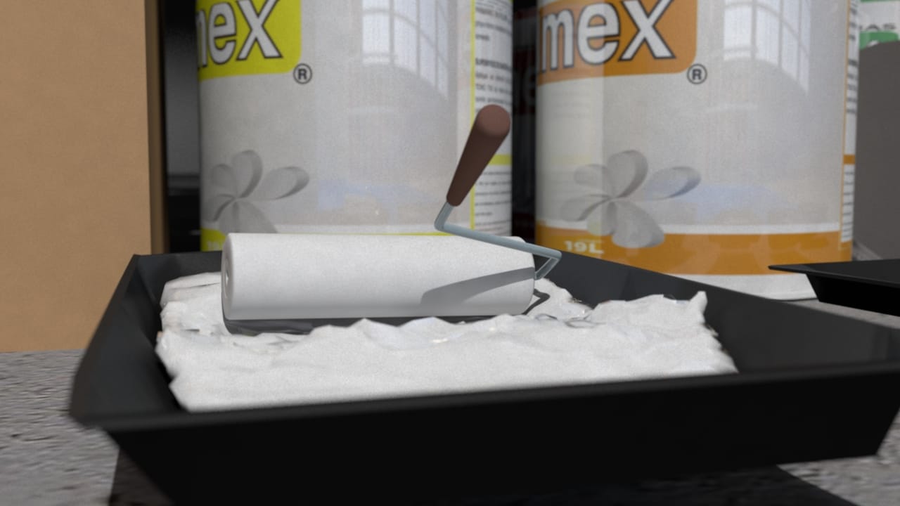 Close up of paint simulation, colliding with the falling roller.